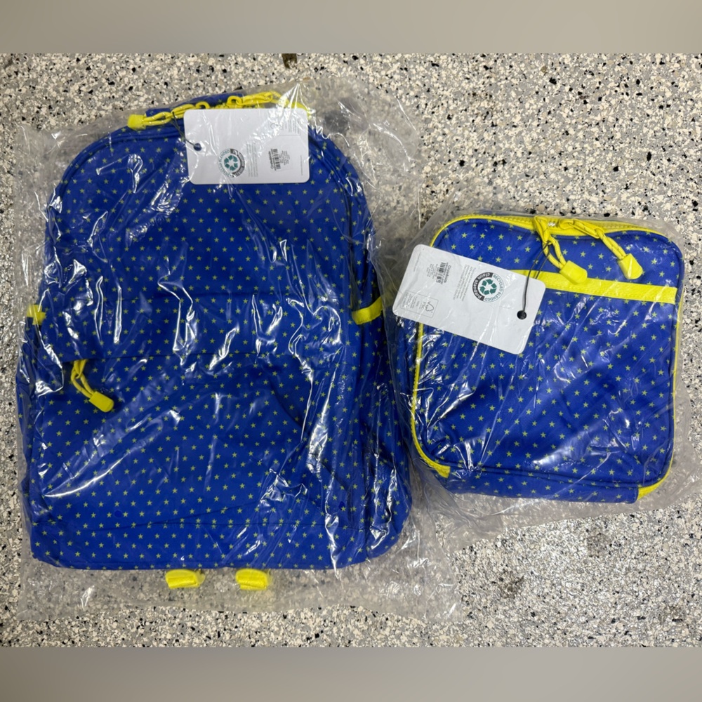 New Crate&Barrel Kids Blue Star Backpack and Lunch Bag set